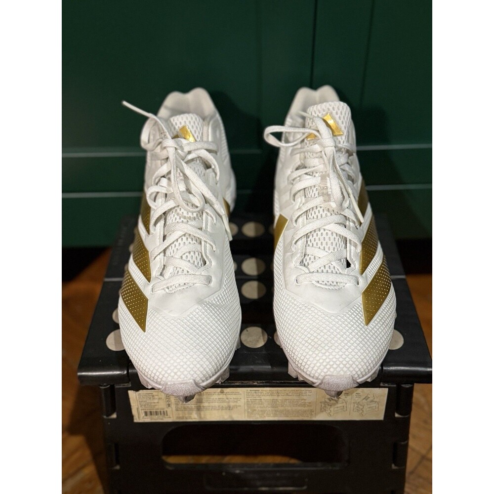 Size 10.5 - adidas Adizero Cleat White Metallic Gold